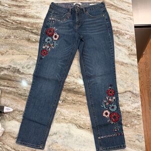Vintage America Denim Jeans with Floral Embroidery